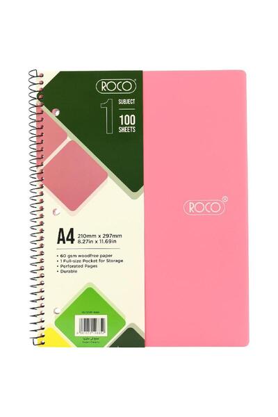Roco دفتر نيون A4 200 صفحة (100 ورقة) مسطر باللون الوردي