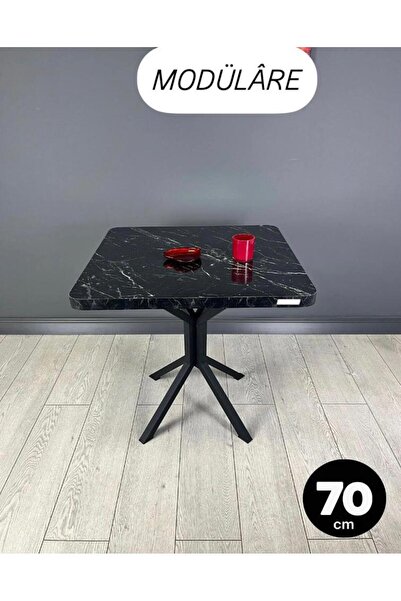 modülare Ceviz Mutfak Balkon Cafe Yemek Masası Kavisli Köşe Siyah Ayak 70 cm