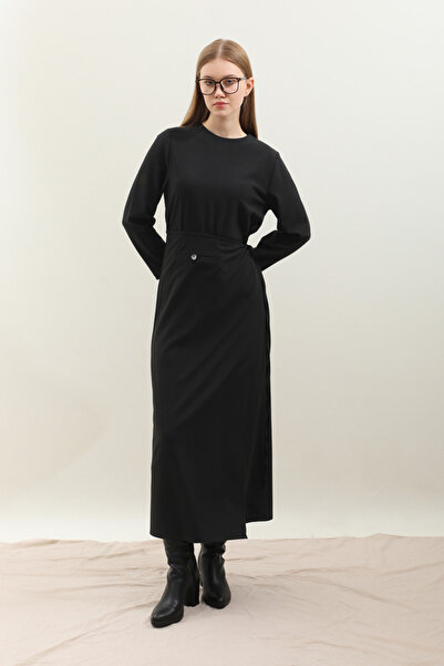 ZÜLAYS Yandan Bağlamalı Etekli Elbise Siyah