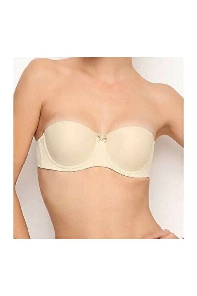 Nurteks sırtı şeffaf straplez push up sütyen ten