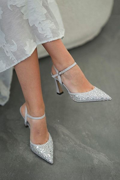 Parponi Lagos Women's Stone Heeled Evening Dress Shoes Silver