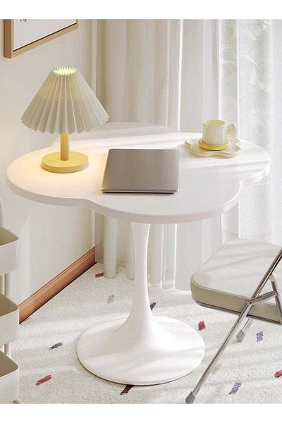 Raffine Multipurpose Use Small Tulip Dining Table Metal Base Coffee Table Center Table Wood Tabletop Worksta