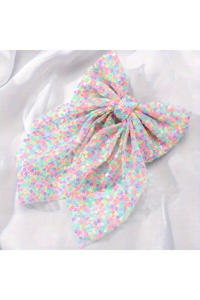 Simone Jr. Kız Çocukları için Klipsli Simli Fiyonk Toka – Pullu Kumaştan, Uzu...