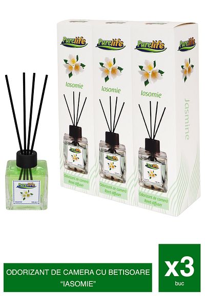 PureLife Set 3 x Odorizant de cameră cu bețișoare PureLife – Iasomie – 120 ml