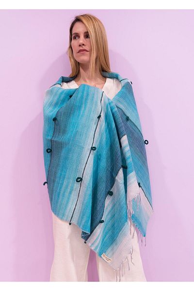 Defne&Apollon İpekçilik Hand-Woven Wool Shawl 65 X 205 cm - Turquoise