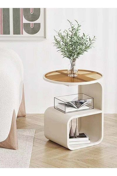Raffine 3-Tiers Multipurpose Unique Design Side Table Bedside Table with Storage Shelves Round Glass Top Nig