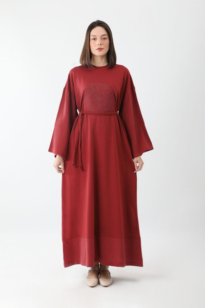 ZÜLAYS Nakışlı Sweat Elbise Kırmızı