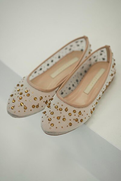 Parponi Barbi Stone Evening Dress Mesh Ballerina Beige