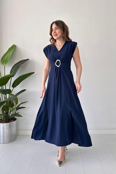 MaziButik Double Slit Padded Dress Navy Blue