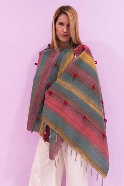 Defne&Apollon İpekçilik Hand-Woven Wool Shawl 65 X 205 cm - Multicolored