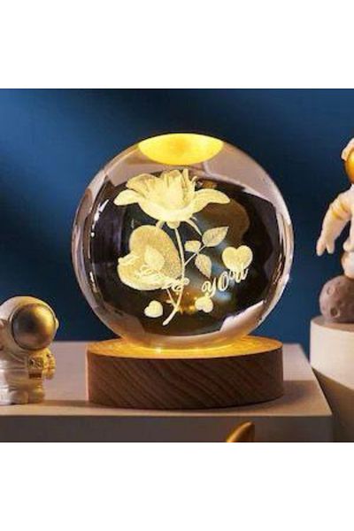 BaoBao 3D Crystal Globe Night Light with Flower, 6cm, warm ambient light