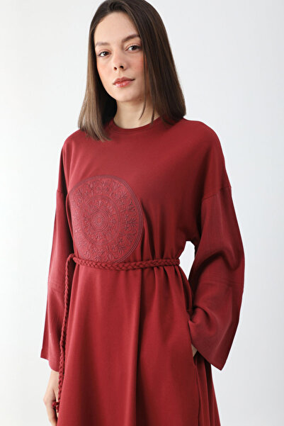 ZÜLAYS Nakışlı Sweat Elbise Kırmızı