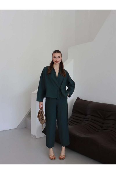 ZENİSO BUTİK Bel Tie Shirt & Blouse Pants Set Women's Double Set