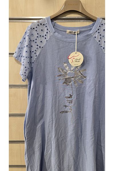 Park Moda Linen Summer Dress with Scallop Sleeve Detail