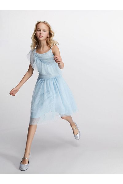 LC Waikiki Φόρεμα με έναν ώμο με βολάν με λεπτομέρειες Sparkly Girl's Blue βραδινό φόρεμα