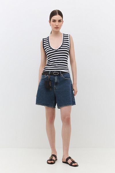 No Matter What V Neck Striped Slim Fit Ribbed Sleeveless Top
