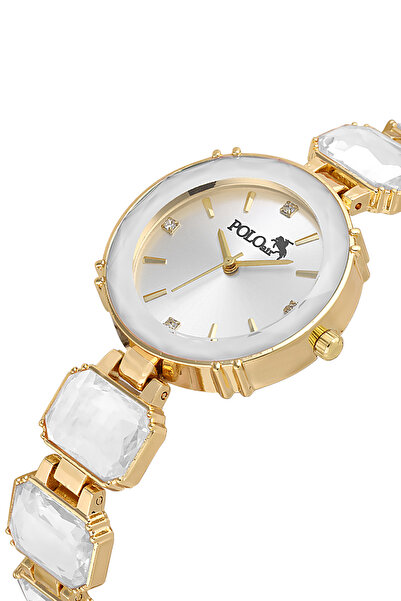 Polo Air Lüx Taşlı Kordon Kadın Kol Saati Zirkon Taşlı Yuvarlak Bileklik Kombin Gold Renk PL-1533B1