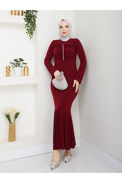 Wual giyim Stone Detailed Fish Form Evening Dress