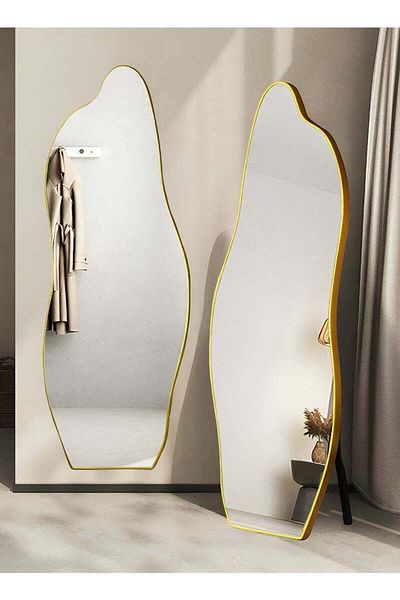 Taimi Extra Large Mirror With Elegant Design185x80cm-full Length Mirror With Gold Metal Frame And Stand