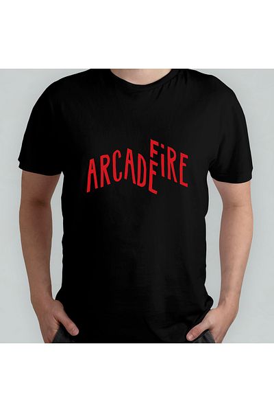 Pixxa Arcade Fire Unisex 100% Cotton Crew Neck T-Shirt Model 1
