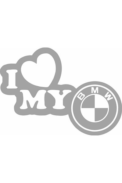 Image Sticker auto, IMAGE, I love my BMW, argintiu, 23 x 17 cm