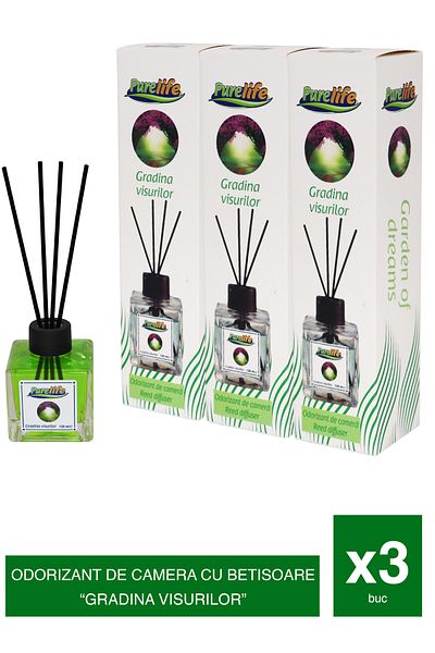 PureLife Set 3 x Odorizant de cameră cu bețișoare PureLife – Grădina Visurilor – 120 ml