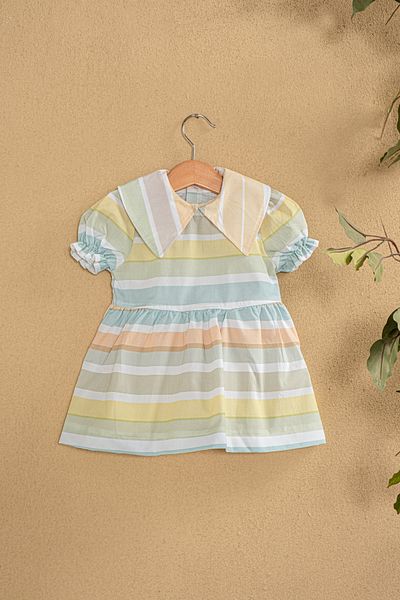 Montisu Baby Girl Rainbow Print Summer Dress – Cotton Soft Fabric Short Sleeve Dress, 100% Cotton