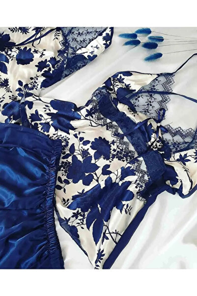 cdh çeyize dair herşey Navy Blue Satin Silk Boxed 5-Piece Dowry Set