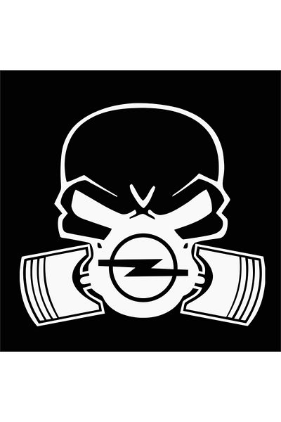 Image Car sticker, IMAGE, Piston skull OPEL, white, 22 x 20 cm