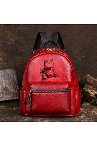 delis Women's backpack, Saelis GT3339, genuine leather, Red
