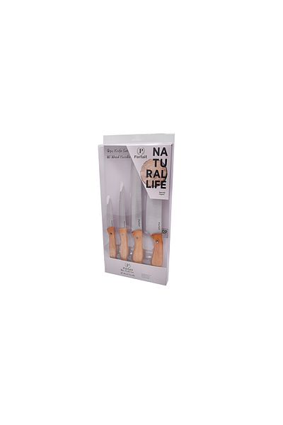 Parfait 4-Piece Kitchen Knife Set with Wooden Handle Silver and Brown