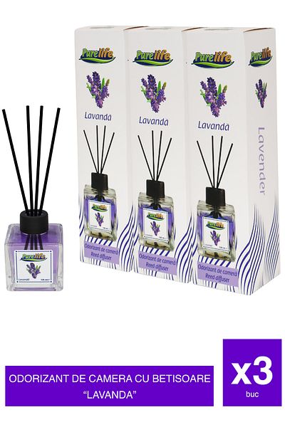 PureLife Set of 3 x PureLife Reed Air Freshener – Lavender – 120 ml