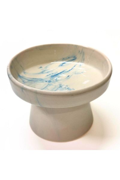 Pawstar Slanted High Ceramic Food Bowl – 350 ml – Blue Pattern