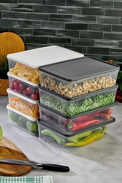 Espas Home Freshkeep Storage Container Set of 8 Suitable for Microwave and Deep Freezer - Gray / White / 8*4000 ml
