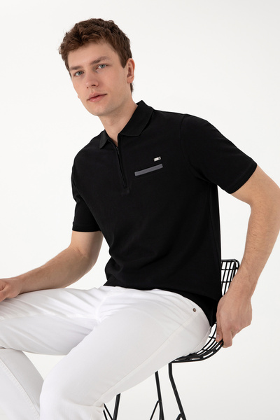 U.S. Polo Assn. Erkek Regular Fit Fermuarlı Siyah Tişört 50306788-VR046