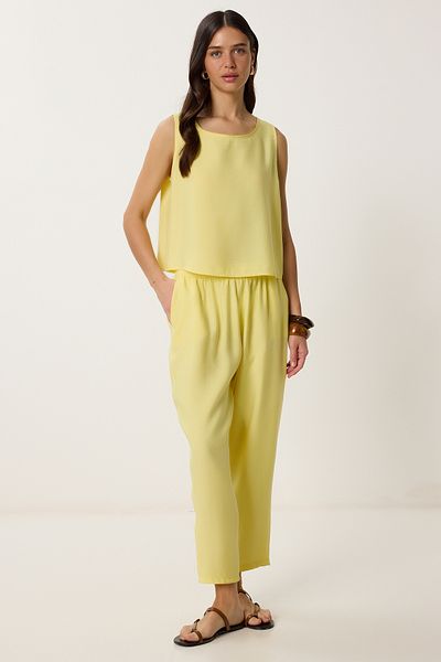 Lovelyİstanbul Sleeveless Blouse Pants Set Yellow Lmc0058