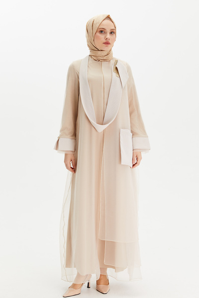 Setrms Broş Detaylı Organze Davet Elbise