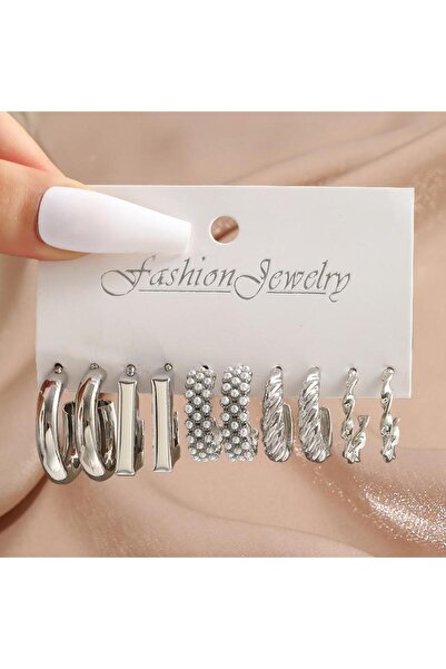 Tudivanyu Aksesuar Silver Color 10 Piece Hoop Earrings