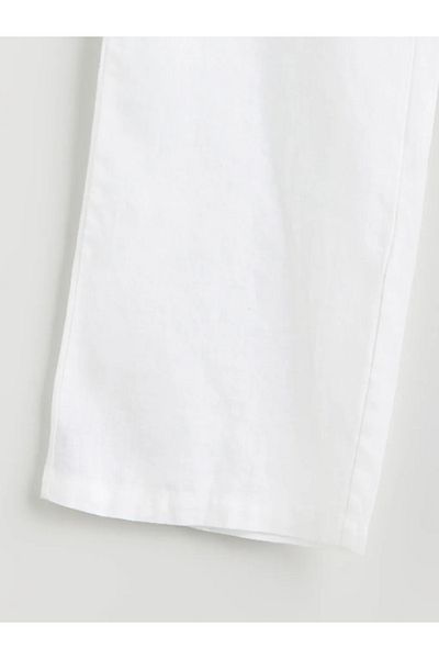 LC Waikiki Xside White Elastic Waist 100% Linen Women's Trousers