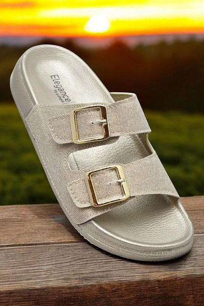 ISPARTALILAR 380 Comfortable Orthopedic Sole Daily Women's Slippers Double Buckle Women's Slippers with Sim Detail