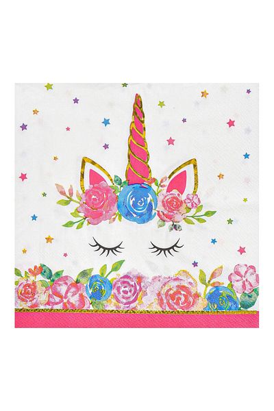 OEM Table Napkins, Unicorn Pattern, 2 Layers, Set of 12 Pieces, Multicolor, 33x33cm