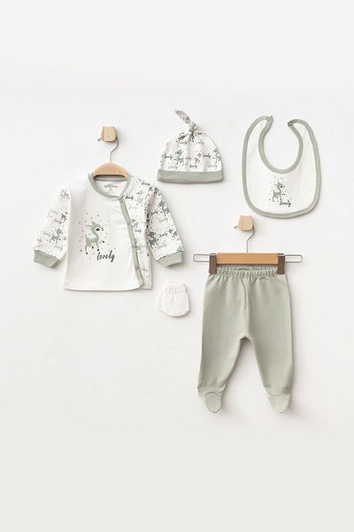 Aziz Bebe Baby Girl Animal Patterned 100% Cotton 5' Hospital Discharge Set 0 Months - 3 Months