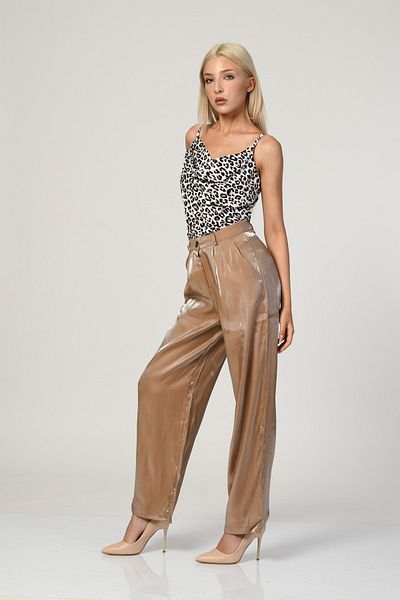 BEBE PLUS Satin Shiny Wide Leg Trousers - Light Brown-Light Brown - L