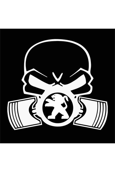 Image Car sticker, IMAGE, Piston skull PEUGEOT, white, 22 x 20 cm