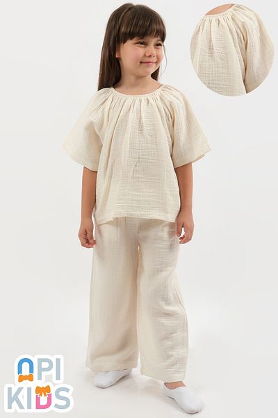 OPI KIDS Casual Muslin 2-Piece Girl's Set with Rubber Detail