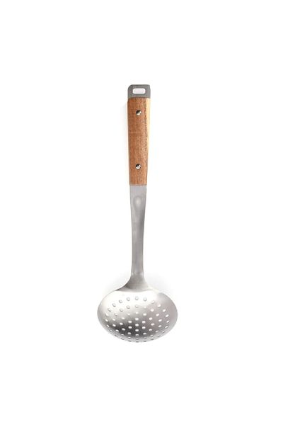 Parfait Stainless Steel Skimmer with Acacia Wood Handle Brown and Silver