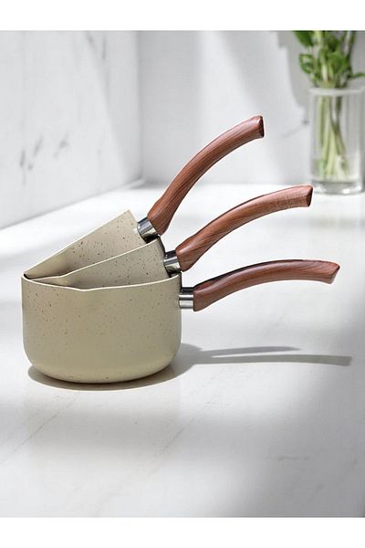 CINCIKCIM ZÜCCACİYE&HEDİYELİK Set of 3 Special Granite Coated Milk Jug and Sauce Bowl Designed in 3 Sizes as a 3-Piece Pot Set 12-14-16 cm