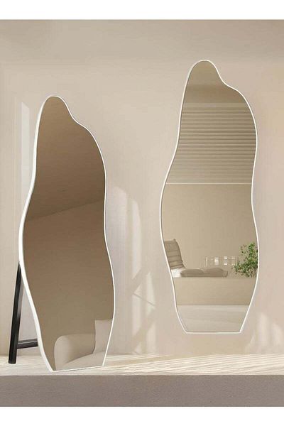 Taimi White Framed Wavy Mirror Full Body Floor Mirror for Living Room Bedroom Entryway 165x60cm White