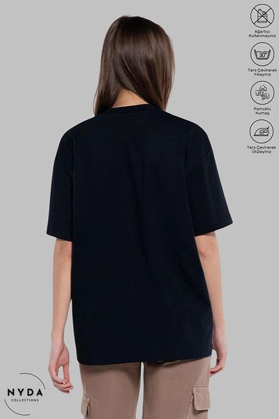 Nyda Collections Women's Crew Neck Sea Themed Printed Cotton Oversize Short Sleeve T-Shirt