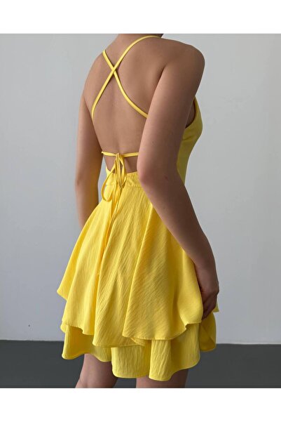 Miss Beyoğlu Lili belden ip bağlamalı full likralı kumaş şortlu kısa tulum